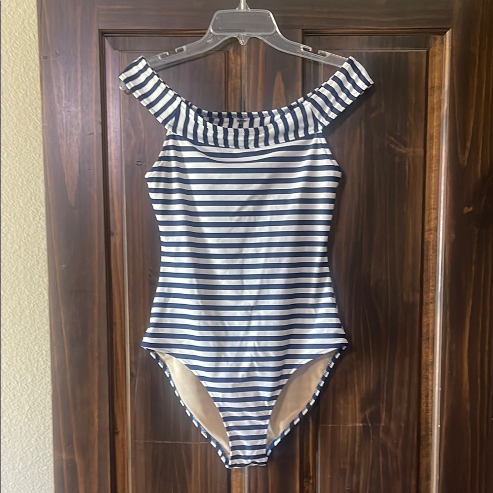 Old Navy Striped Off-Shoulder Fully lined Swimsuit Size M